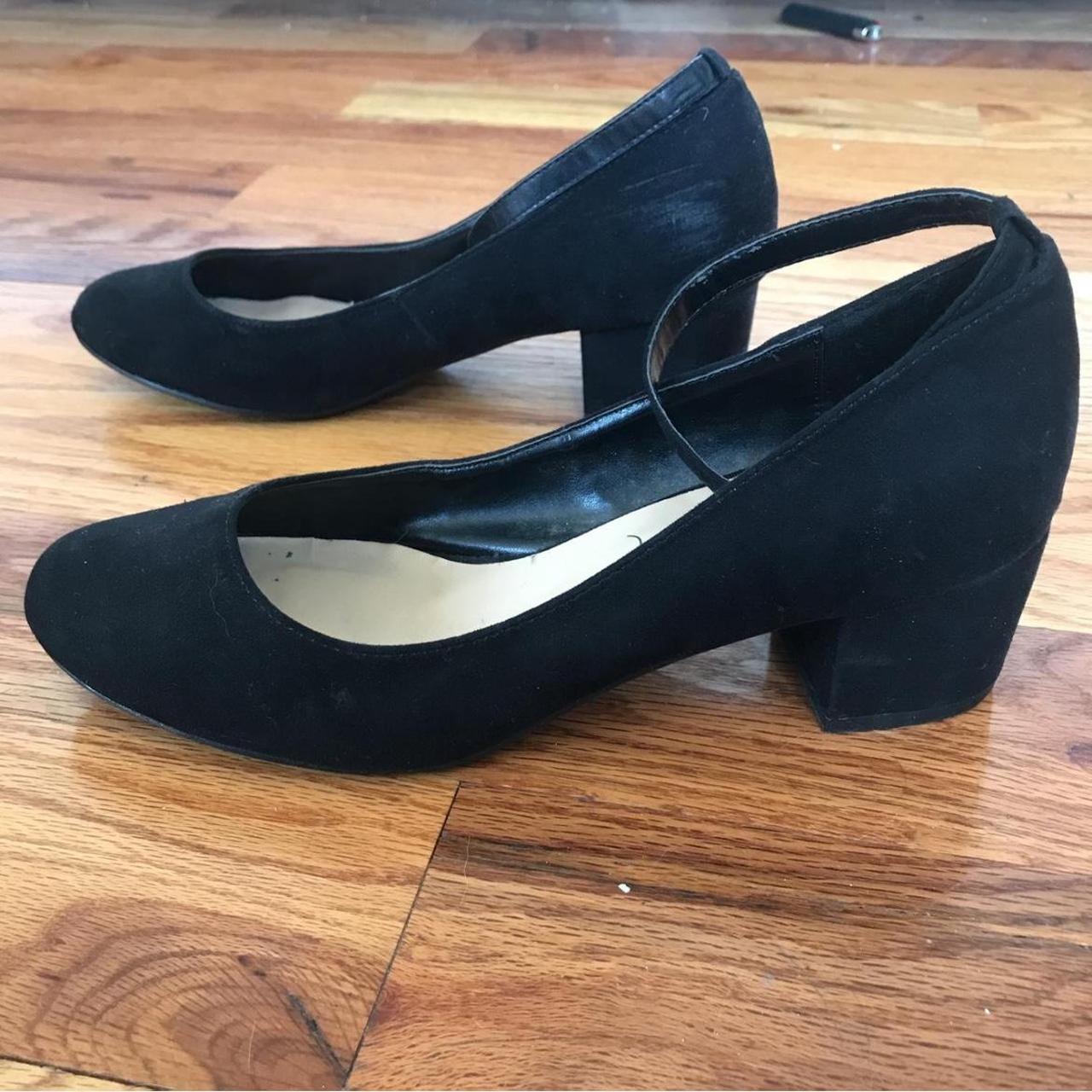 Vintage Black heel suede midi block heels size 38. Depop