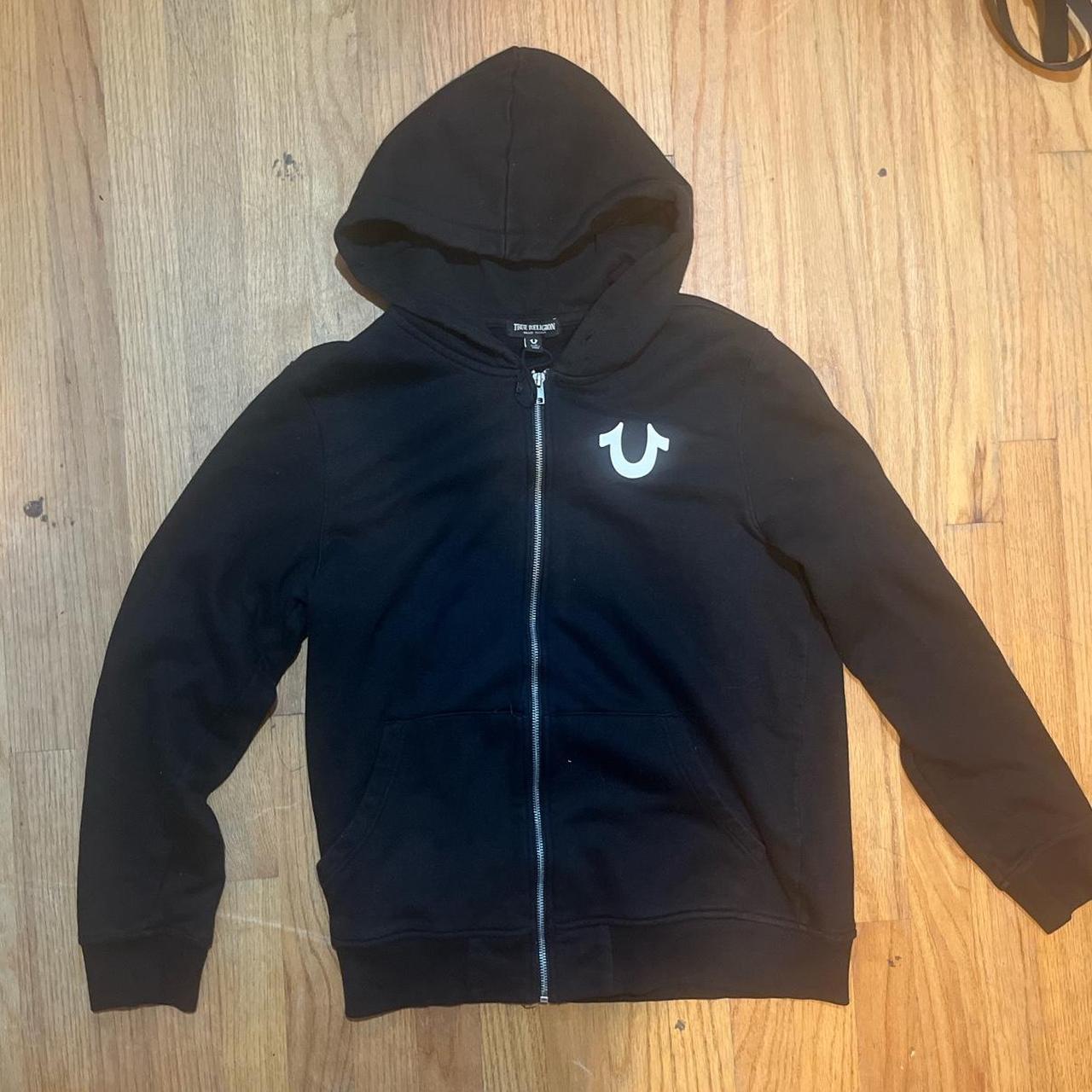 Men’s Vintage True Religion Black Zip Up Logo Hoodie... - Depop