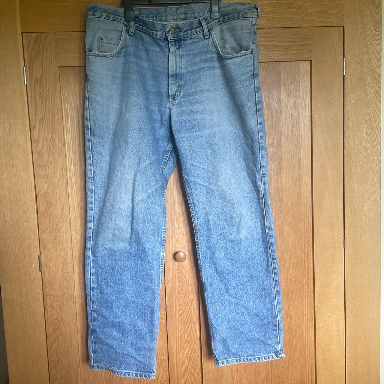 Vintage Wide Leg Lee Denim Jeans, used. Frayed front... - Depop