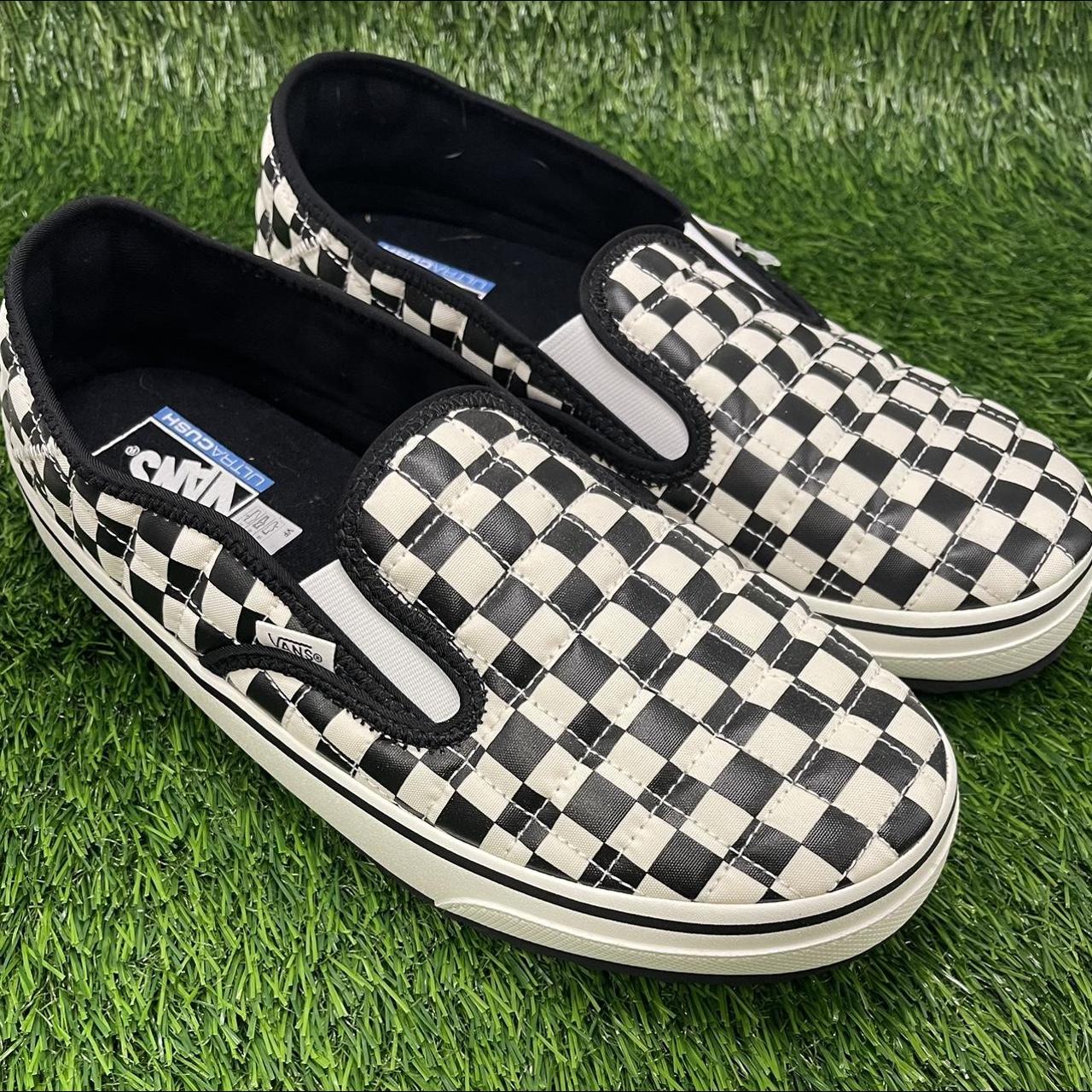 Silver and black deals checkered vans