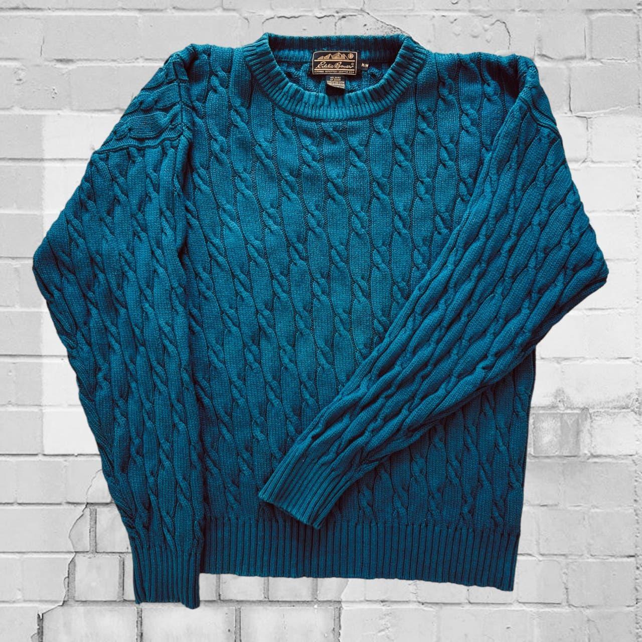 90s Chunky Cable Knit Eddie Bauer Crewneck Sweater... - Depop