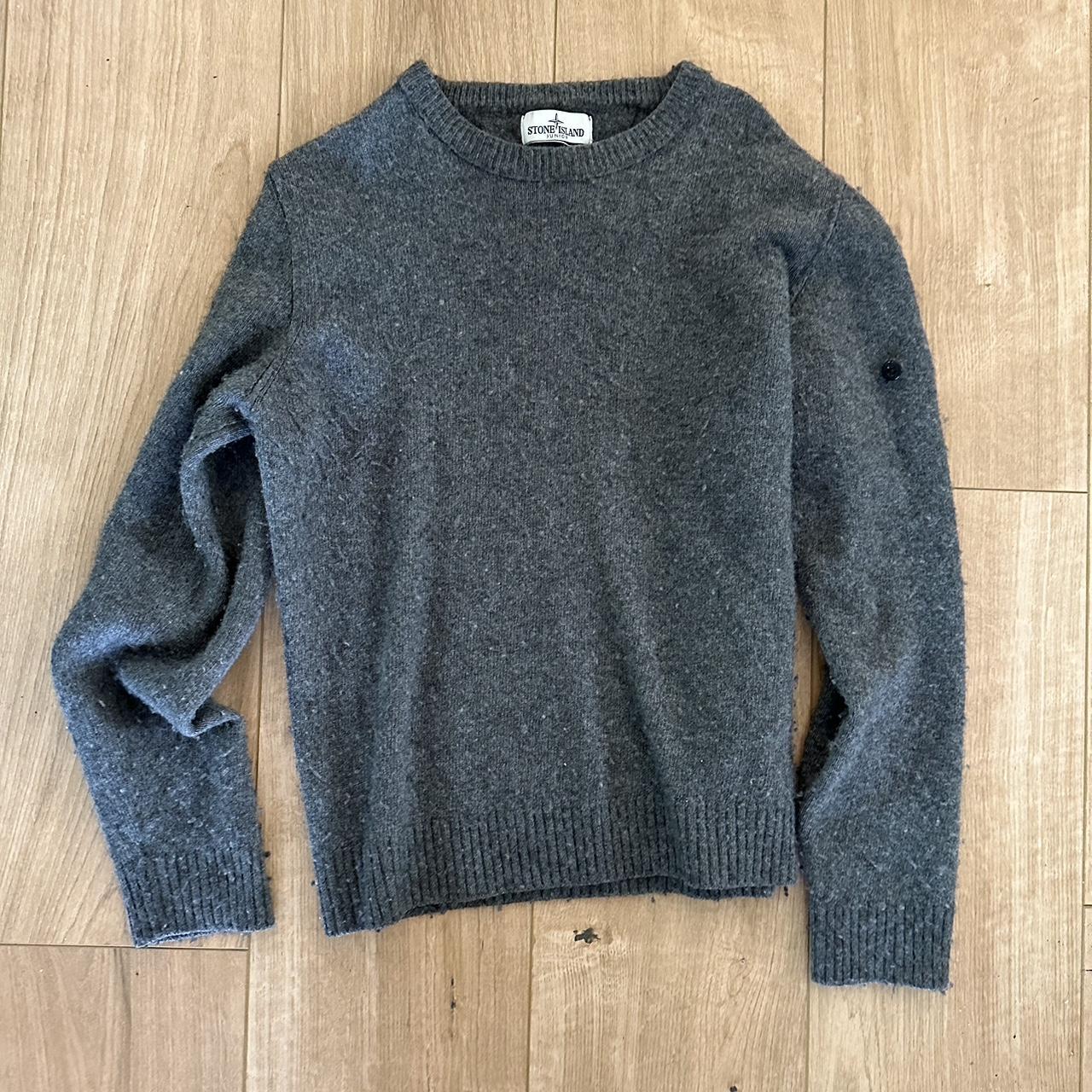 grey junior stone island knit mohair jumper/sweater.... - Depop