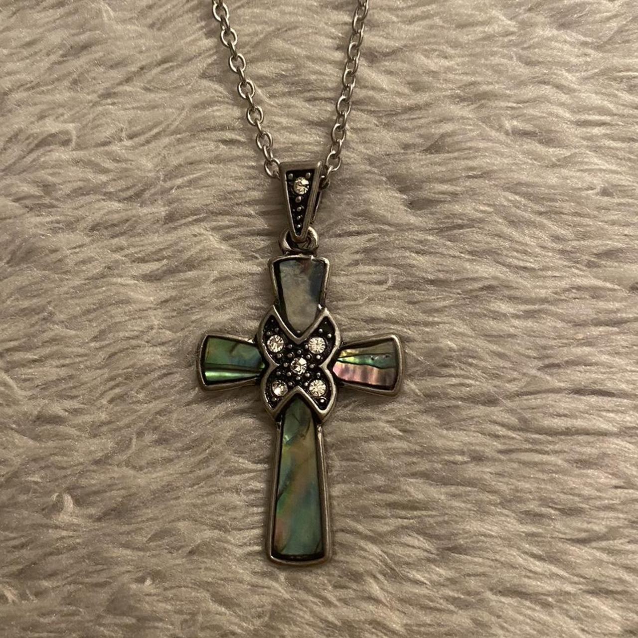 cross necklace, bought it in a cristal shop while on... - Depop