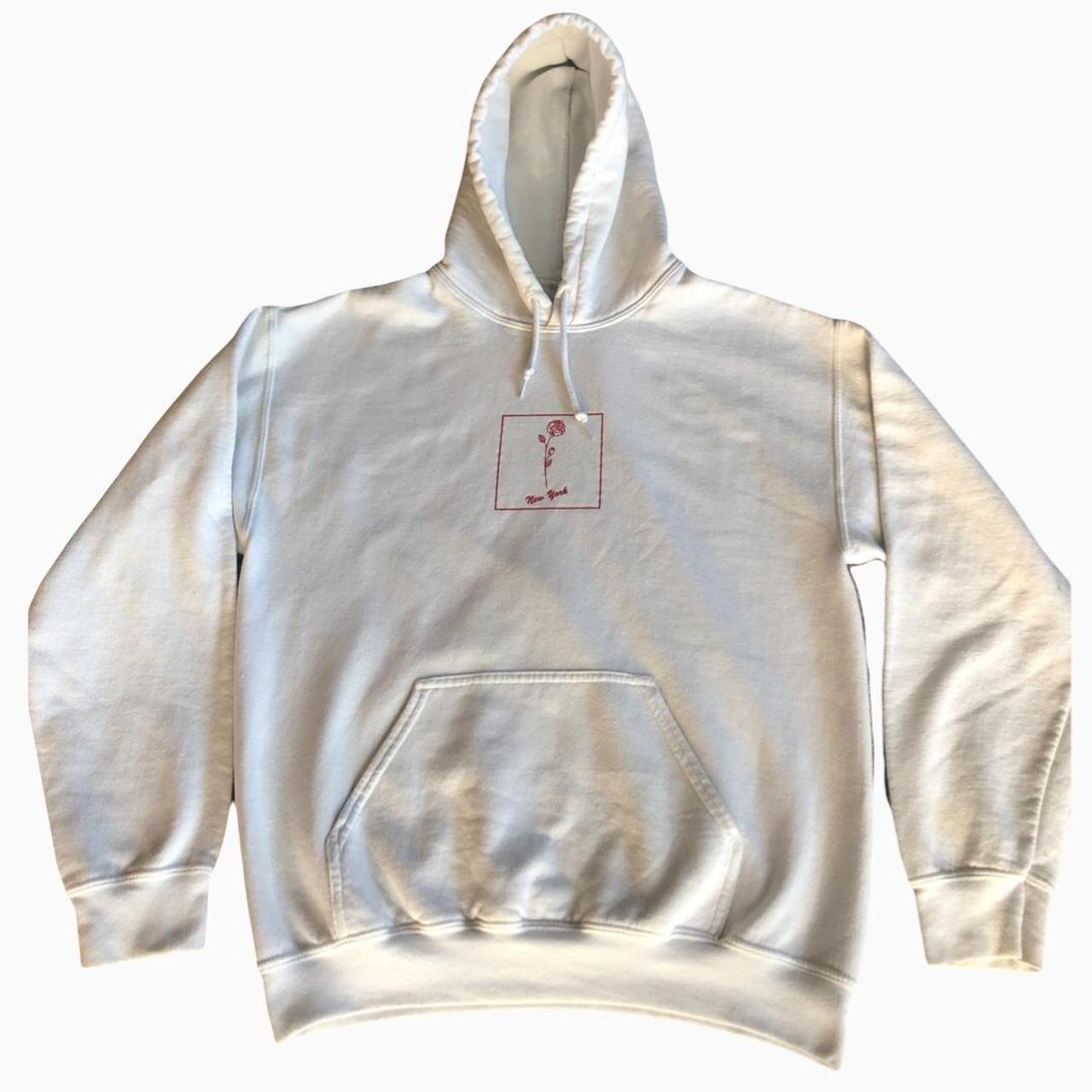 NYC white hoodie with rose graphic • sized medium... - Depop