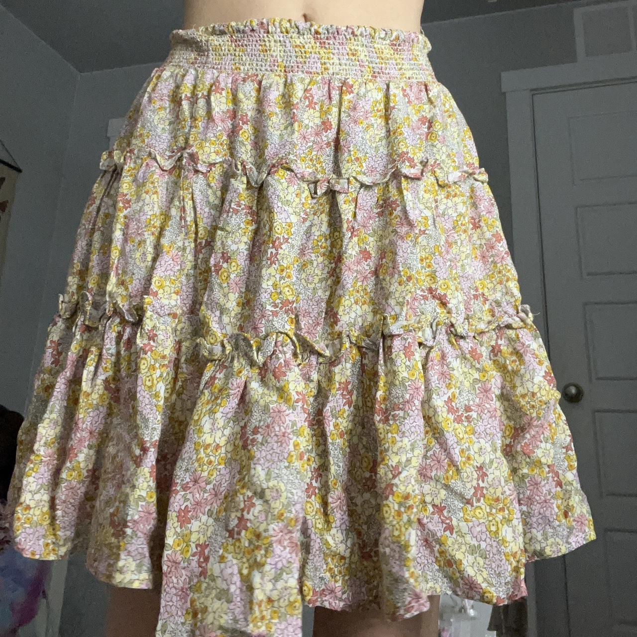 Cynthia Rowley A line casual skirt-white #floral... - Depop