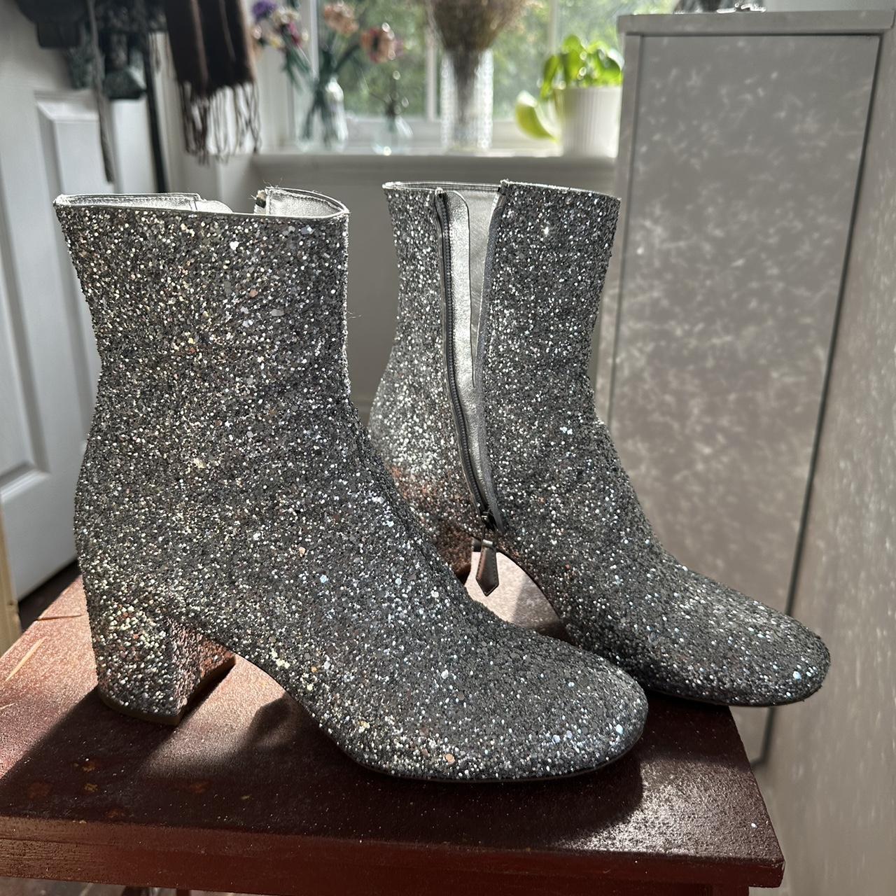 miu miu silver glitter boots perfect for new years