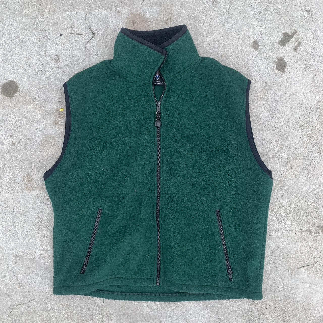 Large green fleece vest, boxy and good for a cropped... - Depop