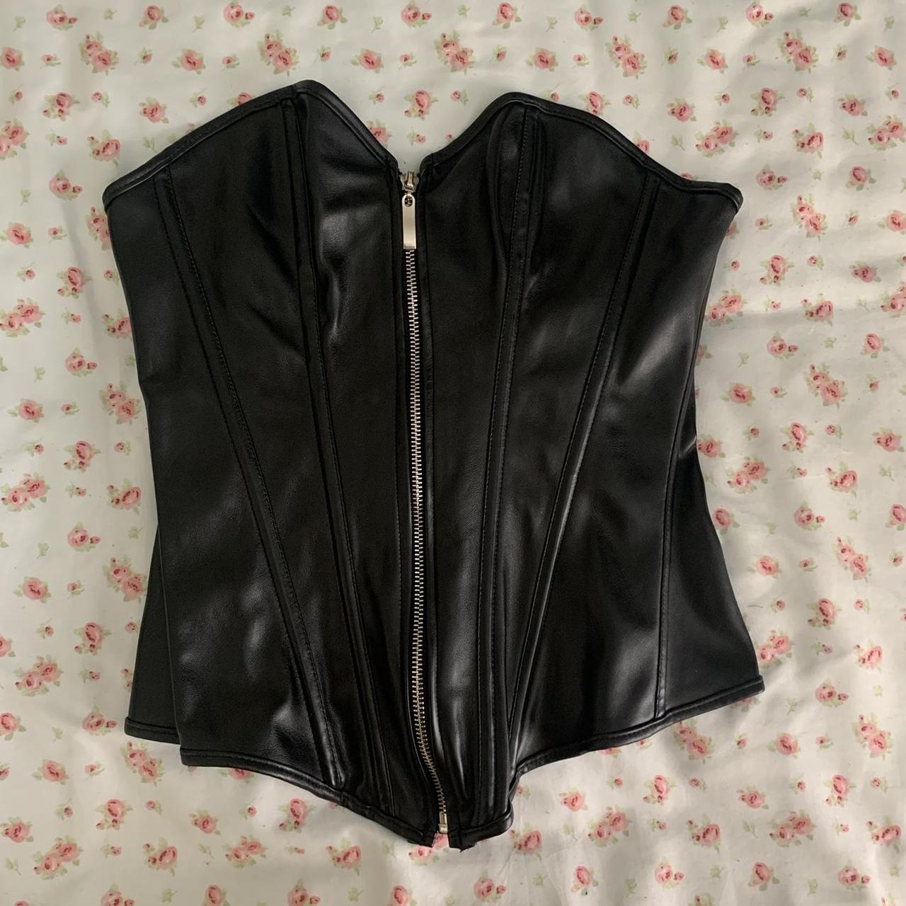 Black Leather Zipup Corset Top Black faux leather... Depop