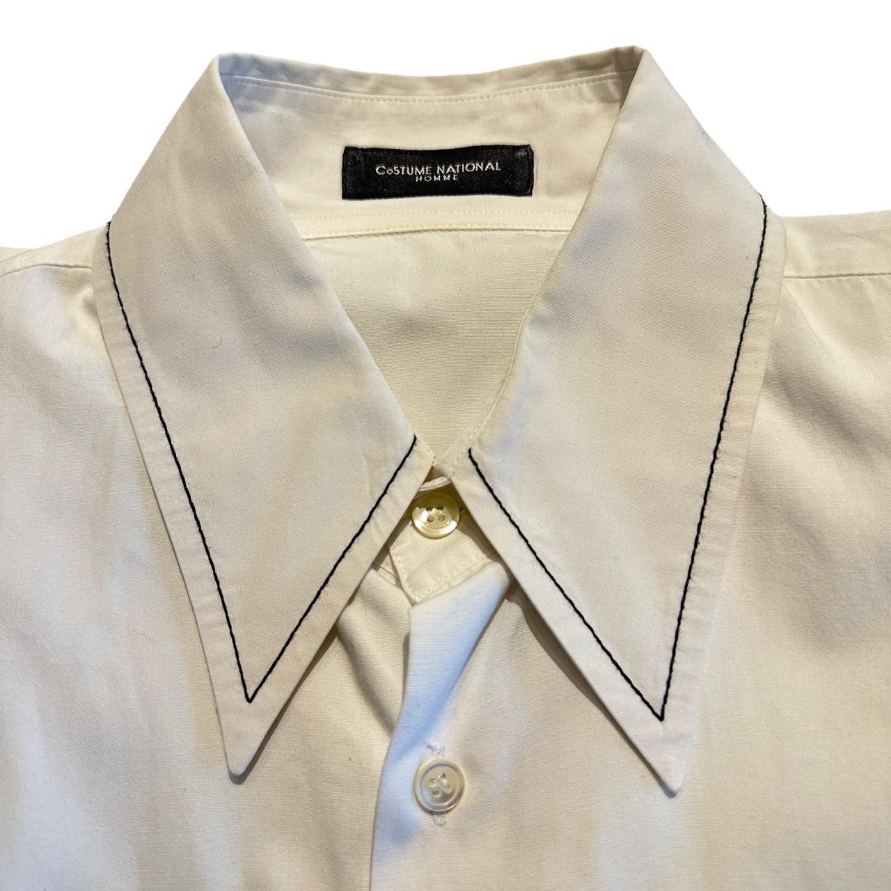 Costume National White shirt with black stitching... - Depop