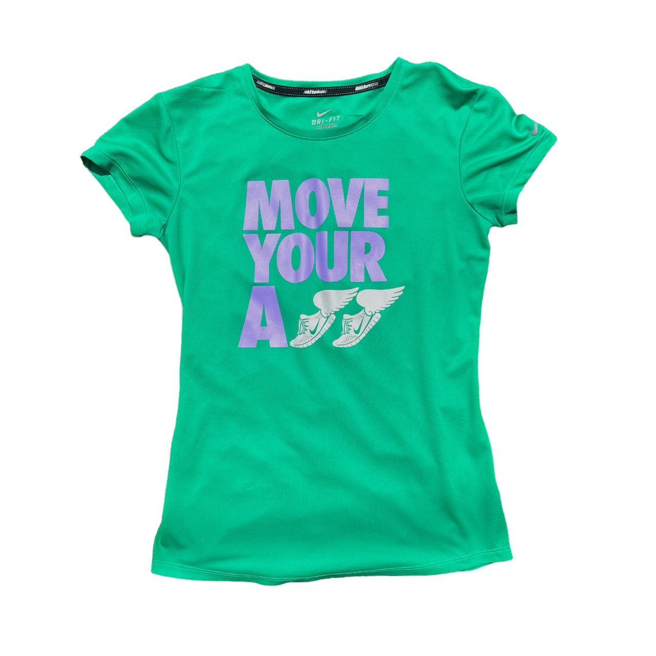 purple green nike shirt