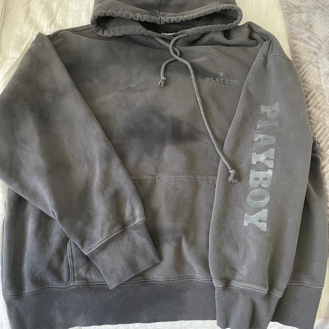 grey/dark grey tie dye playboy hoodie not too thin... Depop