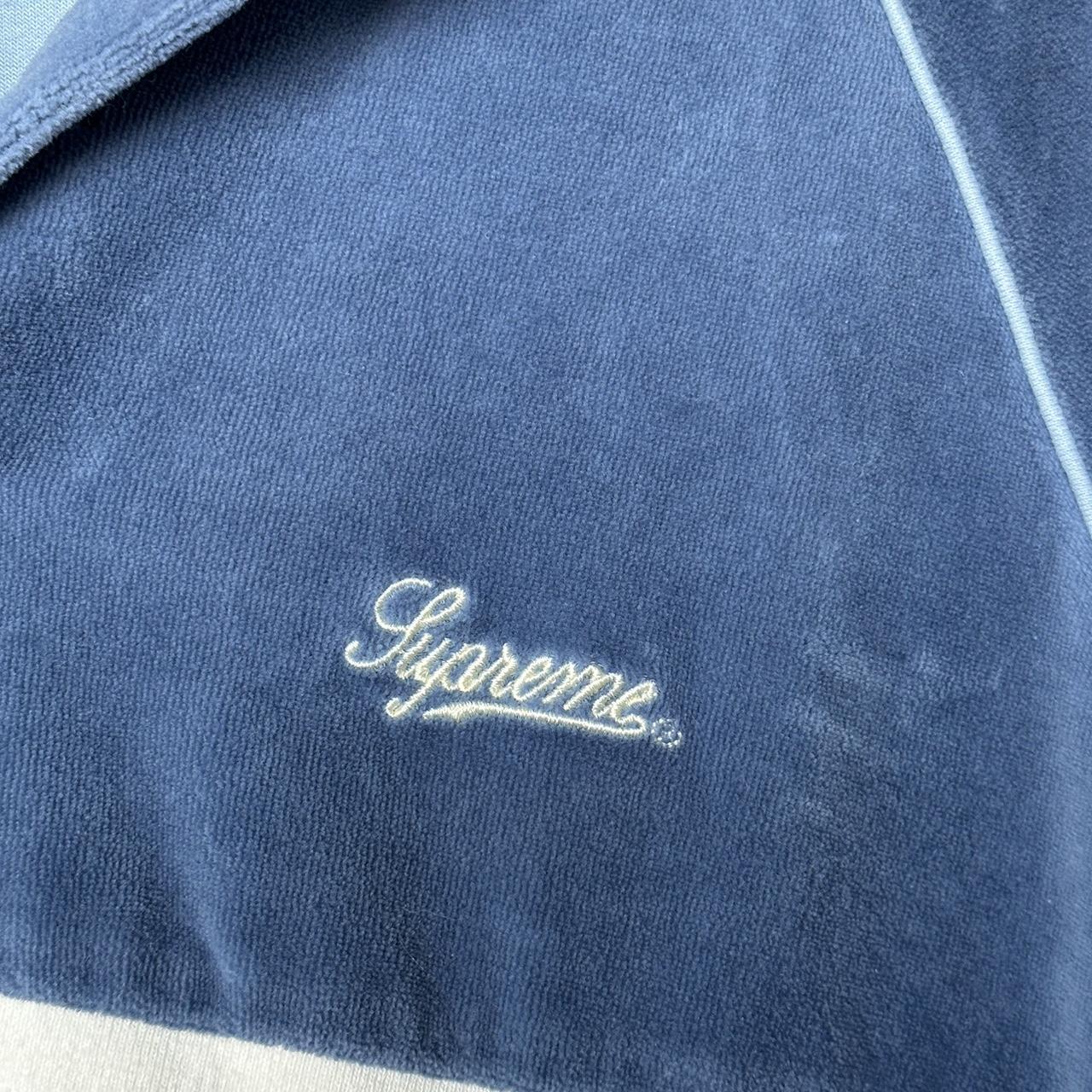 SUPREME Stripe Velour Raglan L/S Polo Blue 💕 SS19... - Depop