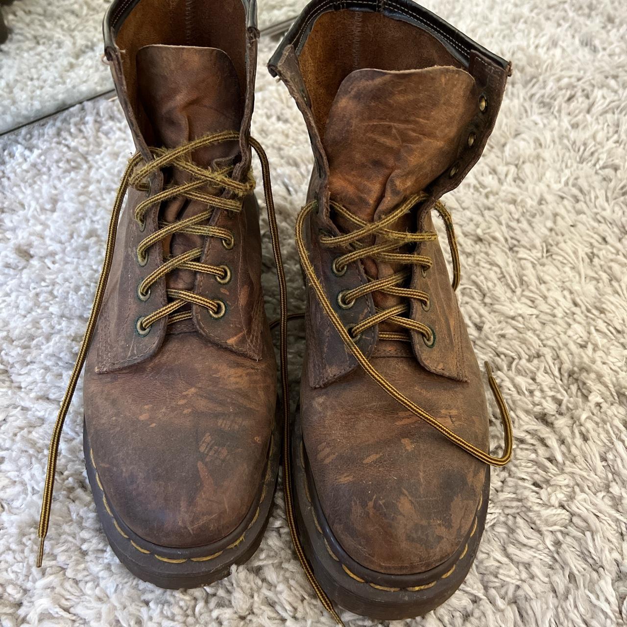 Vintage Dr. Martens. Brown distressed leather. - Depop