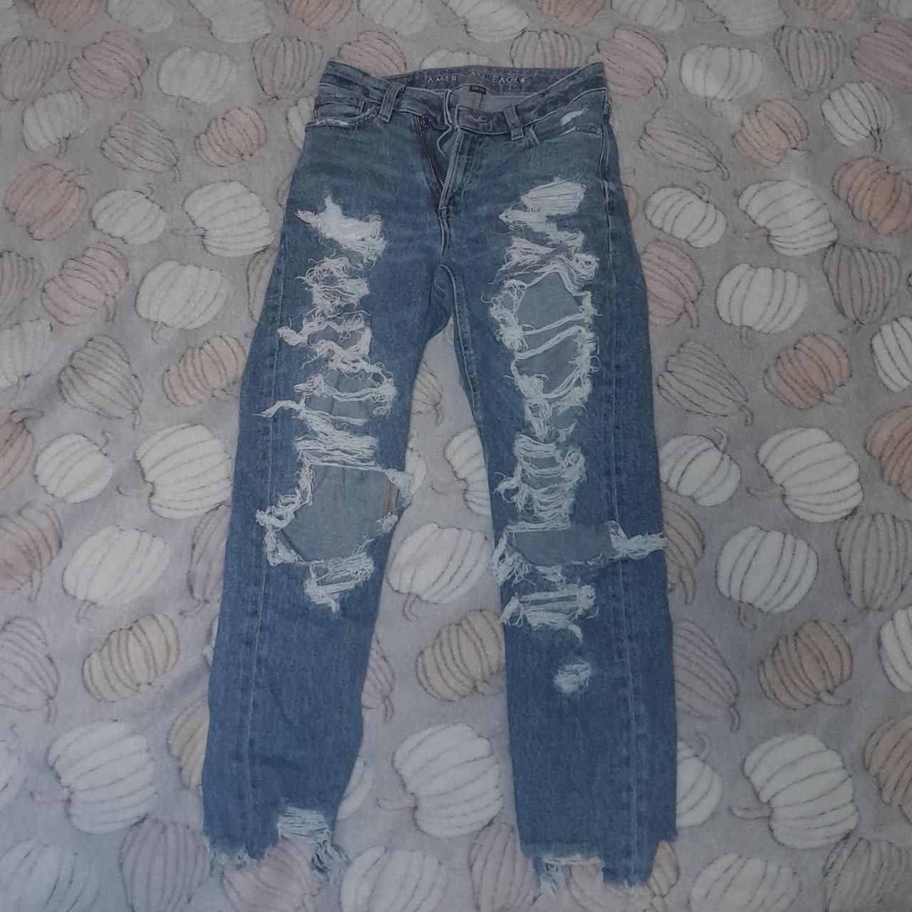 American Eagle, high rise mom ripped jeans, 00