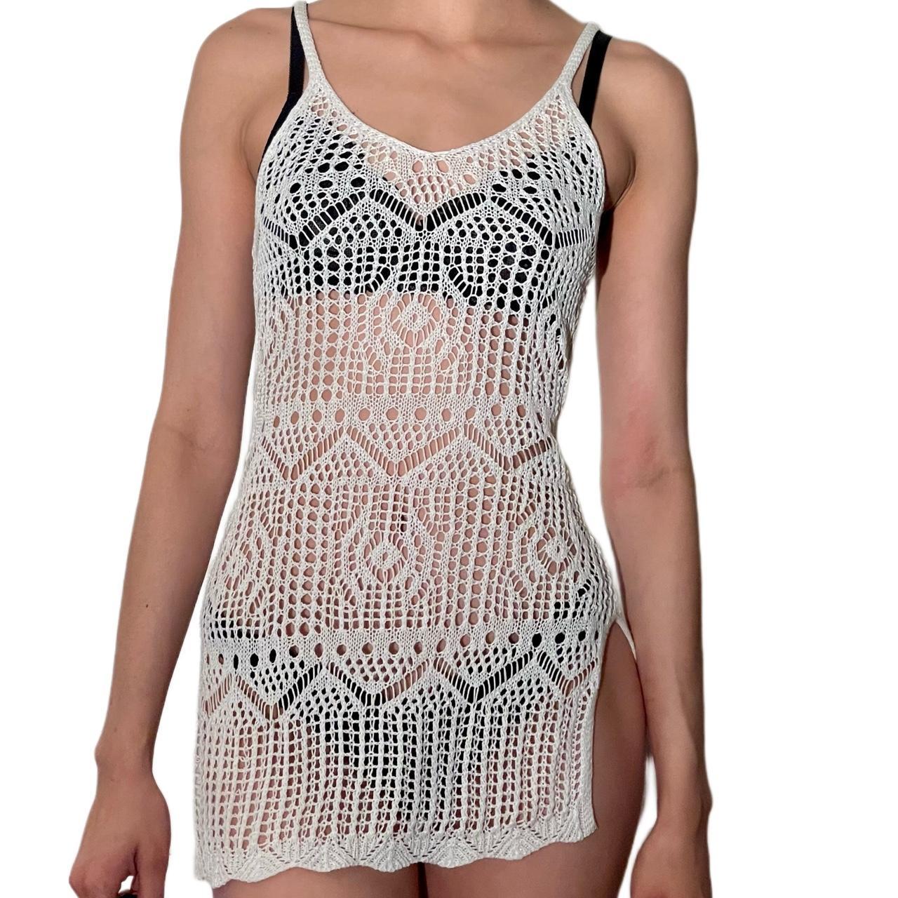 WHITE CROCHET COVER UP MINI DRESS dainty white... Depop
