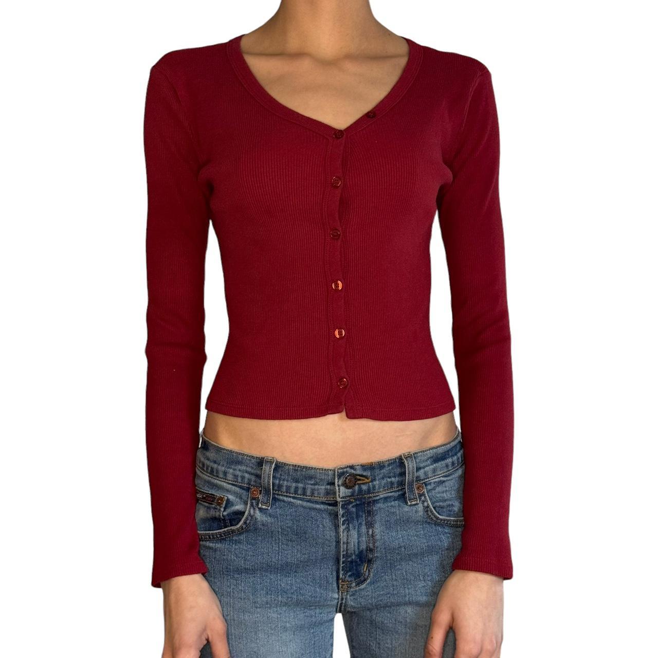 Y2K HENLEY LONG SLEEVE TOP vintage maroon henley... Depop