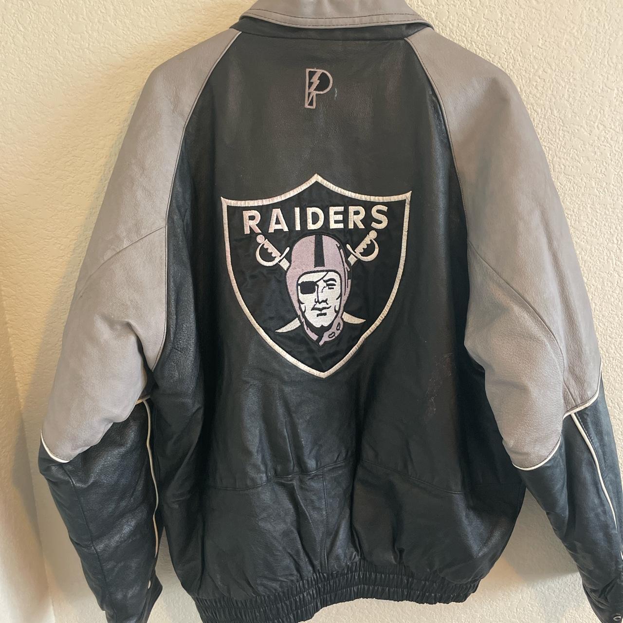 Vintage Pro Player Oakland Raiders leather jacket in - Depop