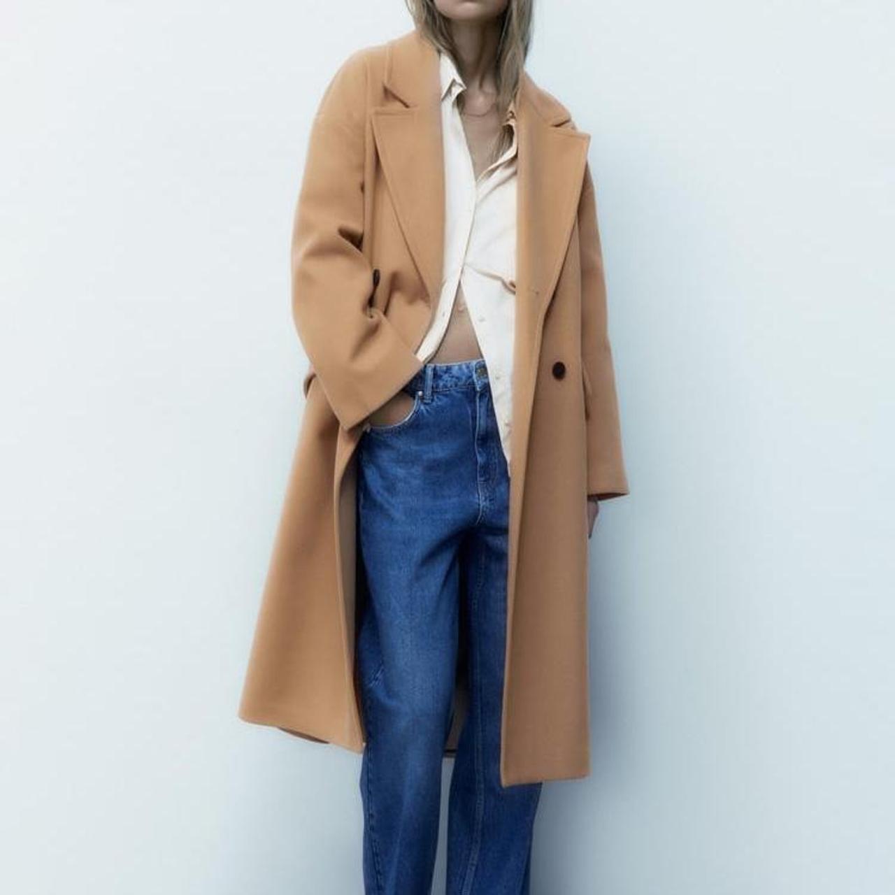 Zara Women's Tan and Cream Coat Depop