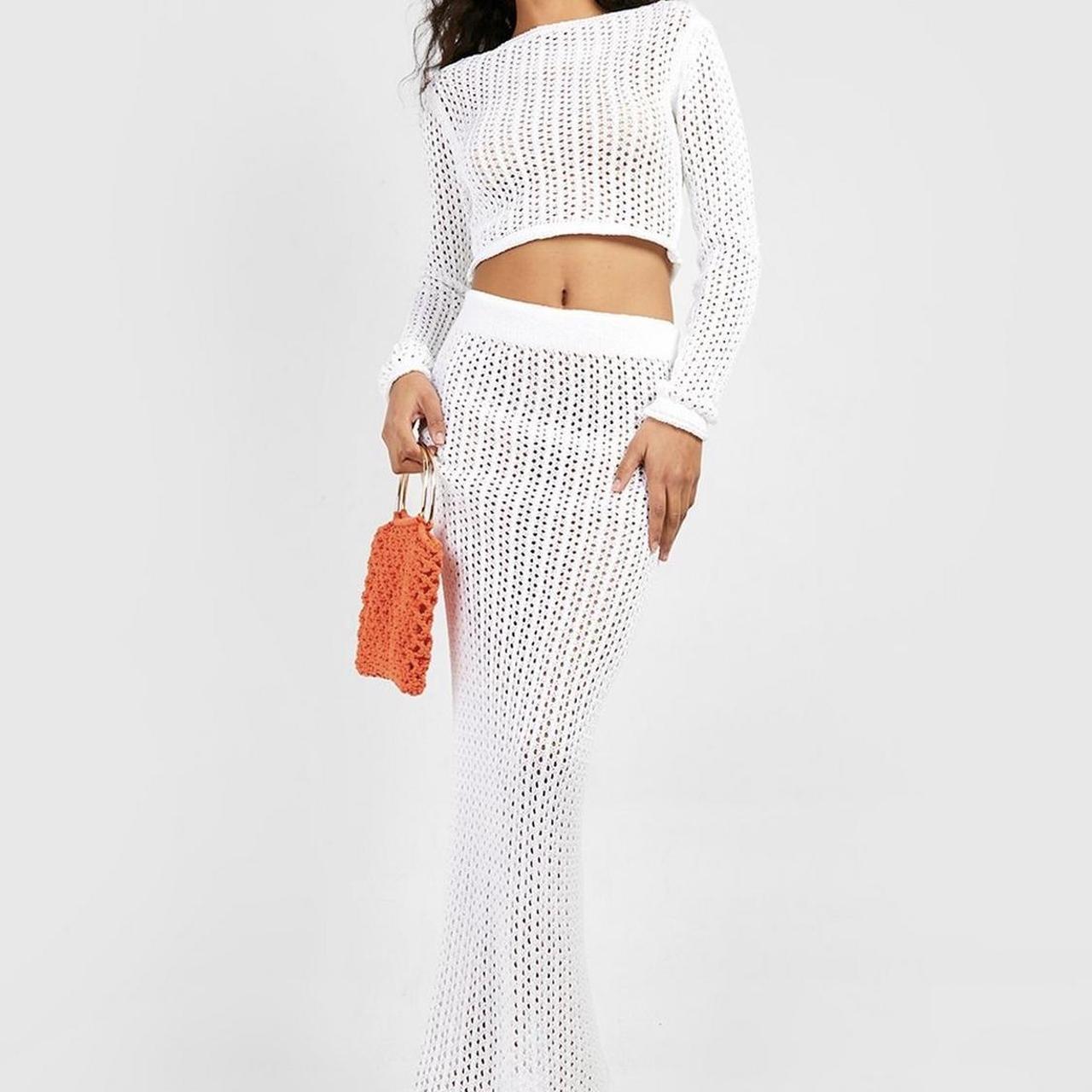Boohoo white crochet co ord set white sleeved