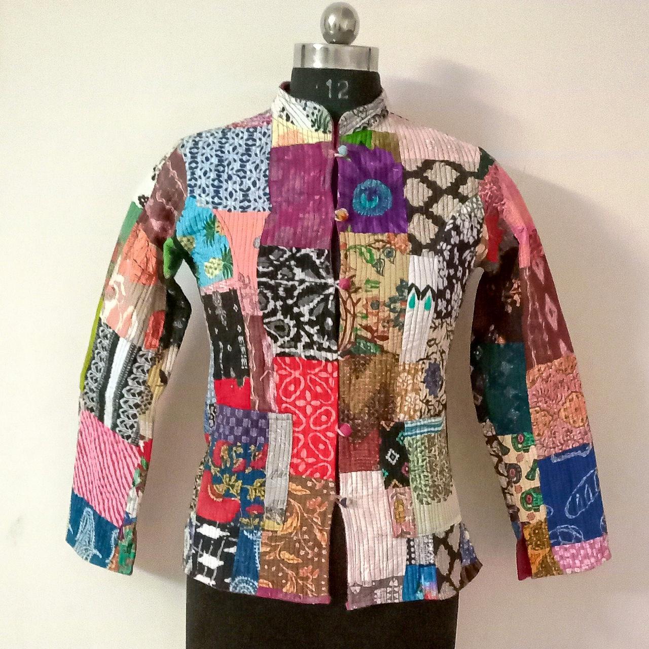 Block Print Cotton Multi Patchwork Jacket, Women... - Depop