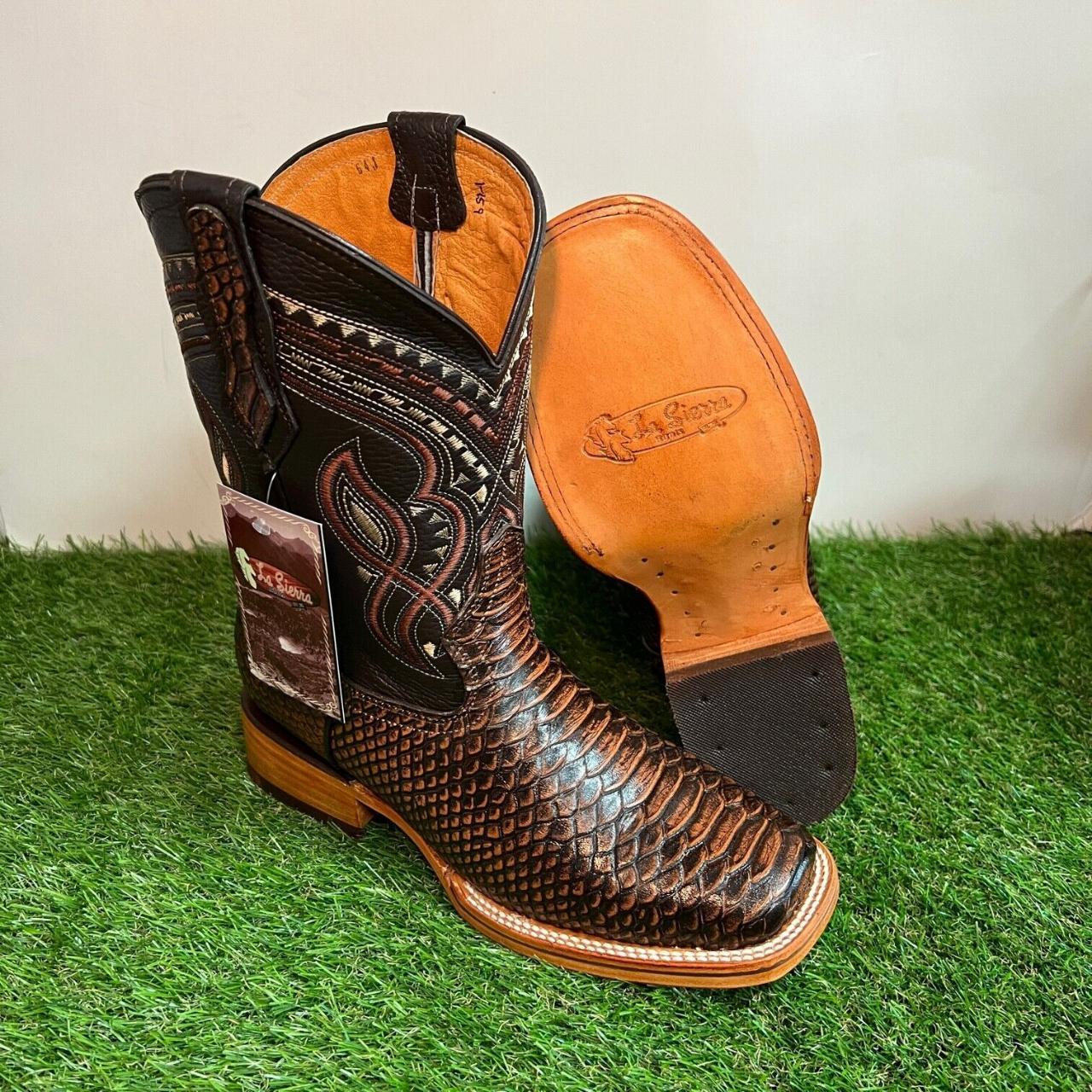 Mens WESTERN COWBOY Leather PYTHON BROWN SCALE Print... - Depop