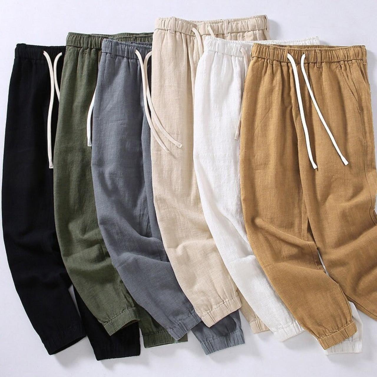 Men's tapered linen pants,men's linen harem pants,... Depop
