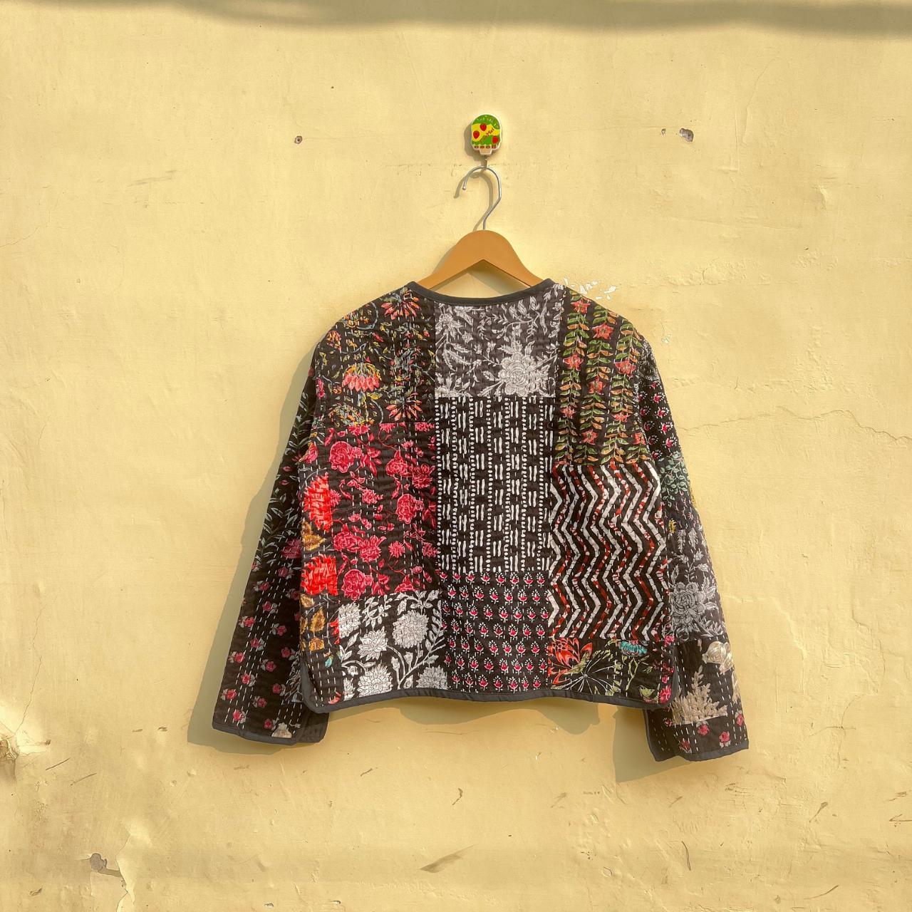 Black Handmade Women's Kantha Jacket Indian Cotton... - Depop