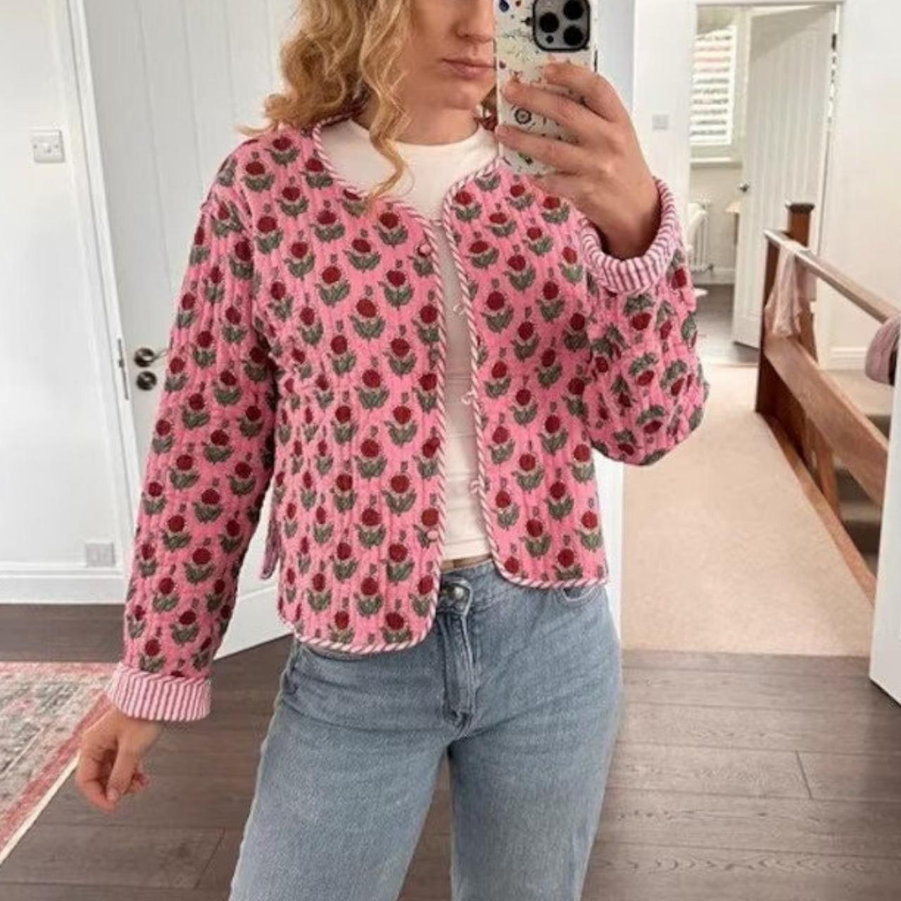 Reversible Jacket Pink Floral Print, Cotton Quilted... Depop