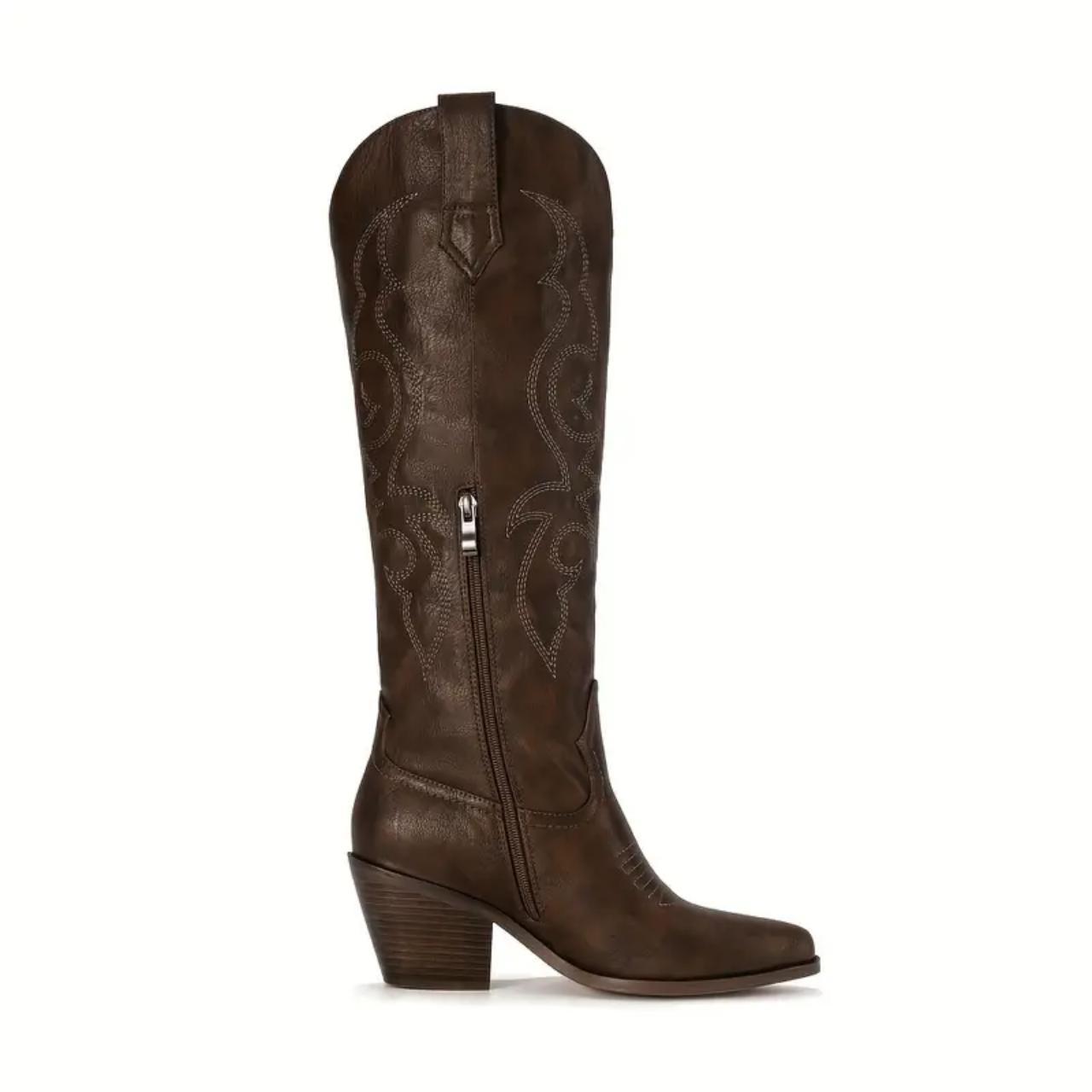 Women's Chunky Heel Cowboy Boots, Fashion Point Toe... - Depop