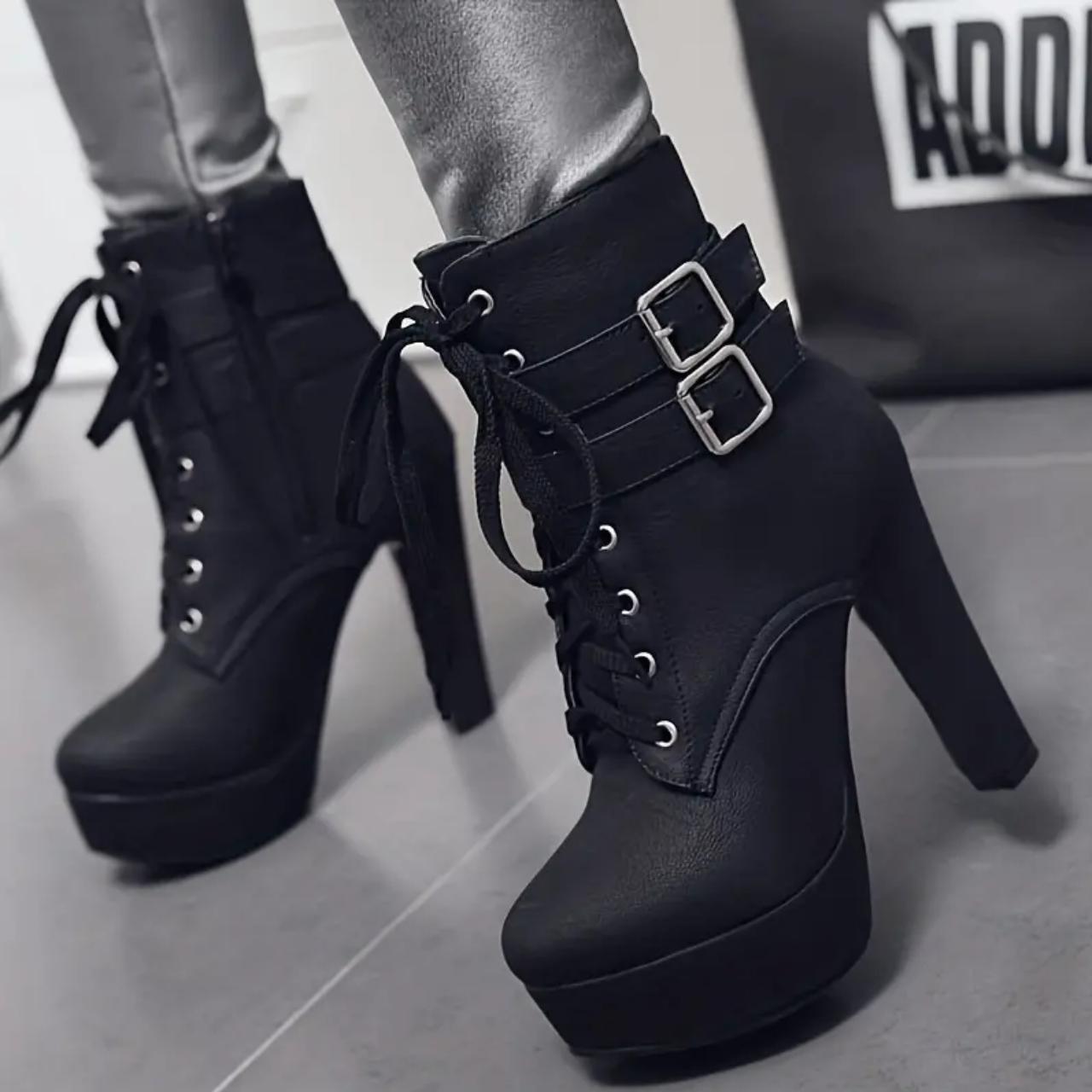 Women's Platform Heeled Boots, Fashion Solid Color... - Depop