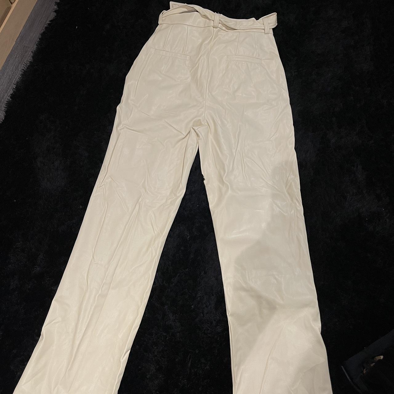 Cream Leather Pants with Belt Size M Worn few... - Depop