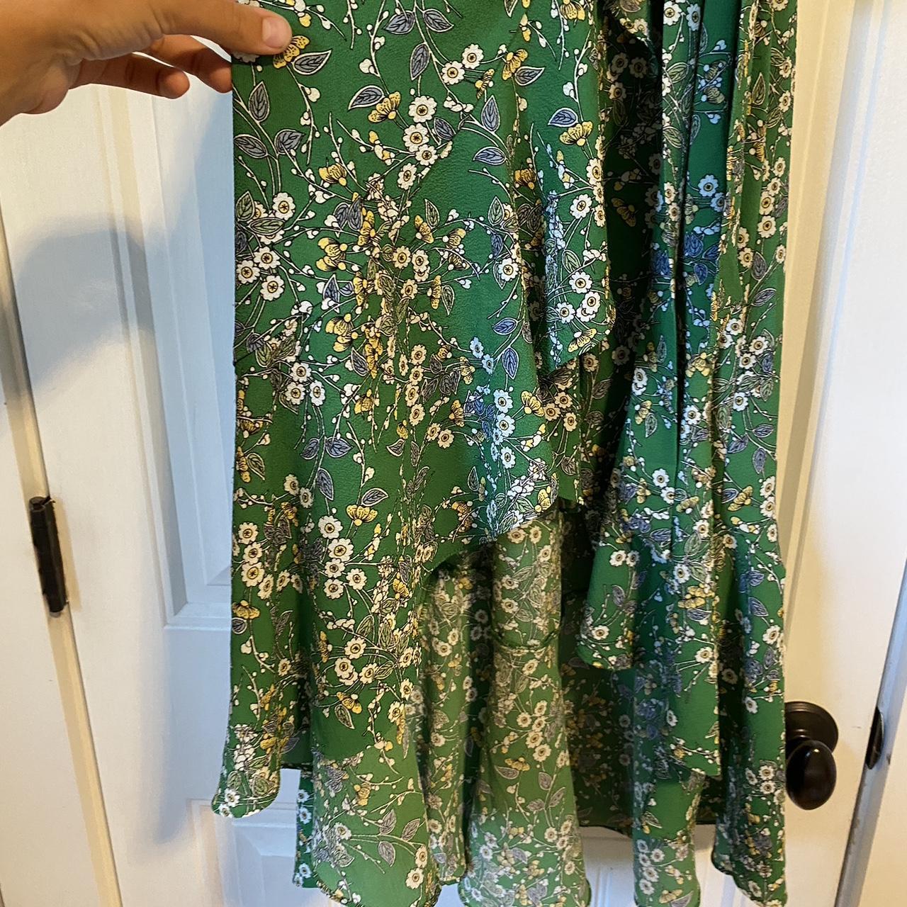Max studio midi wrap dress green floral print size xs Depop