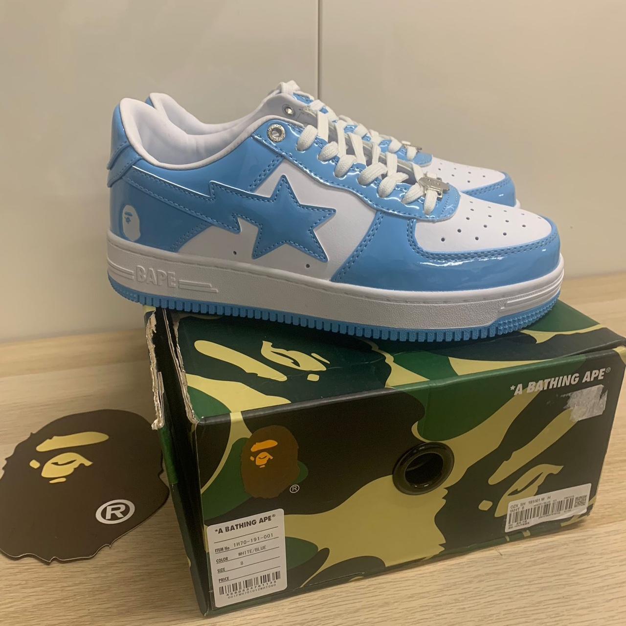 Bapesta Baby Blue White Low Trainers Size 7 UK A... - Depop