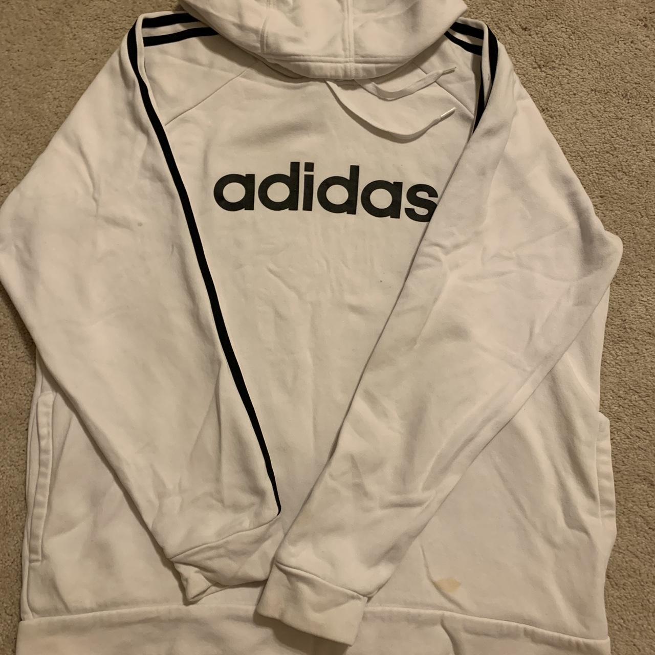 XL Adidas white hoodie - has a couple stains and a... - Depop