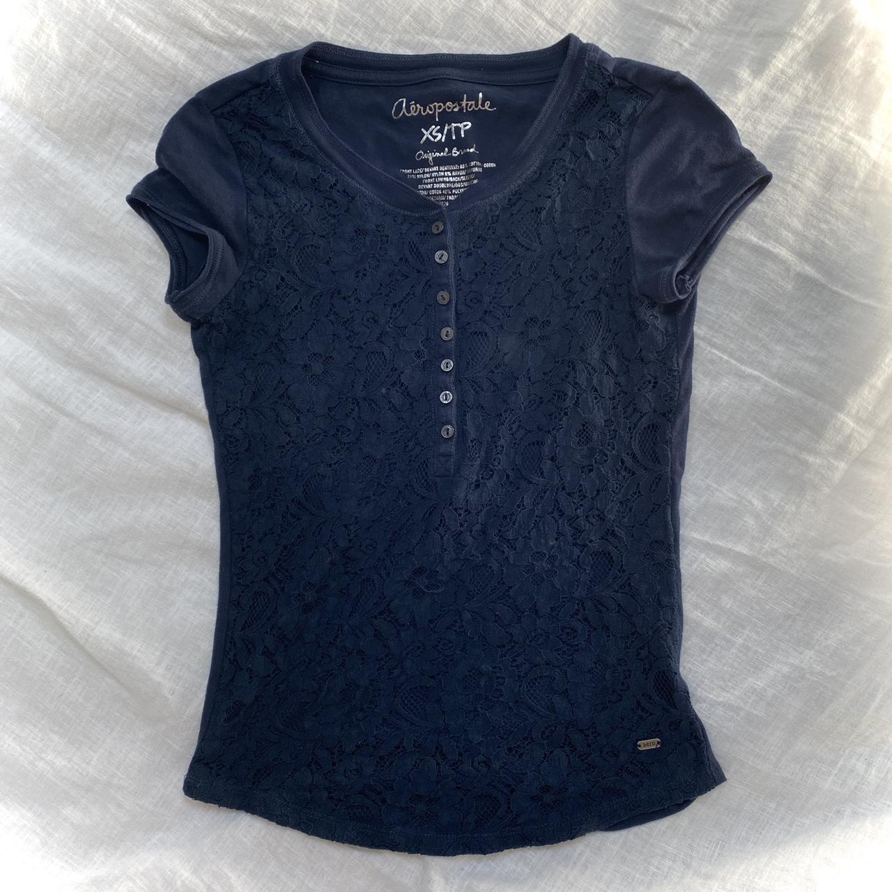 Aeropostale blue lace front half button top. All... - Depop