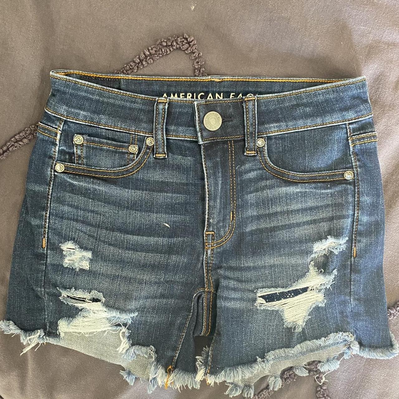 American Eagle Super Midi Shorts Denim (size 0) - Depop