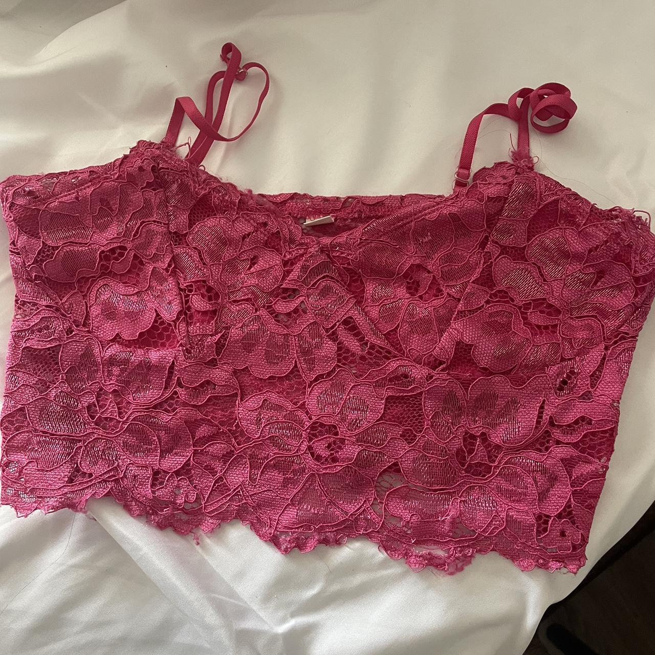 hot pink lace top. perfect for going out! worn a few... - Depop