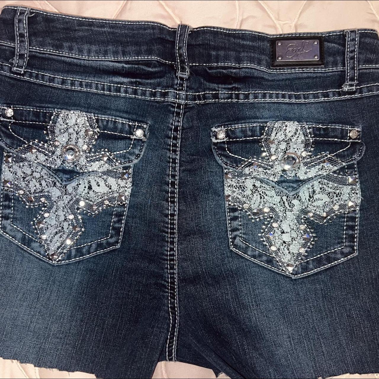 Jean shorts with bedazzled pockets. Size 10. The... - Depop