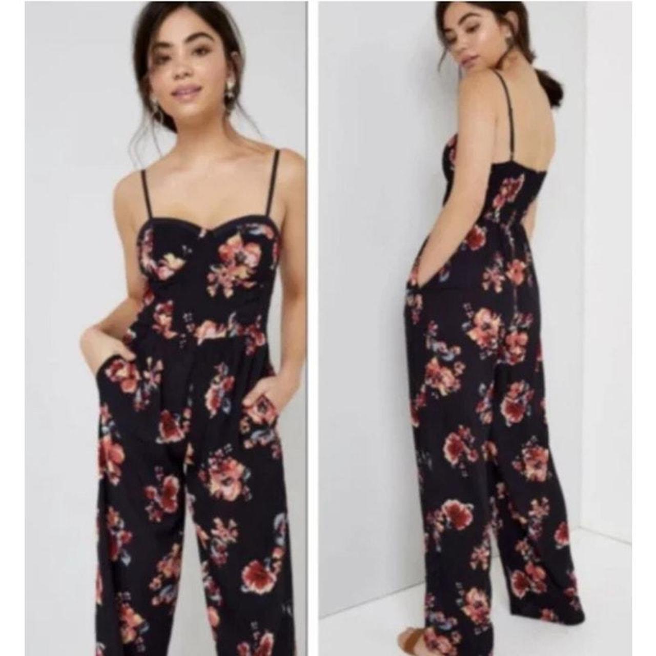 Band of Gypsies Jumpsuit Black Floral Strapless Boho