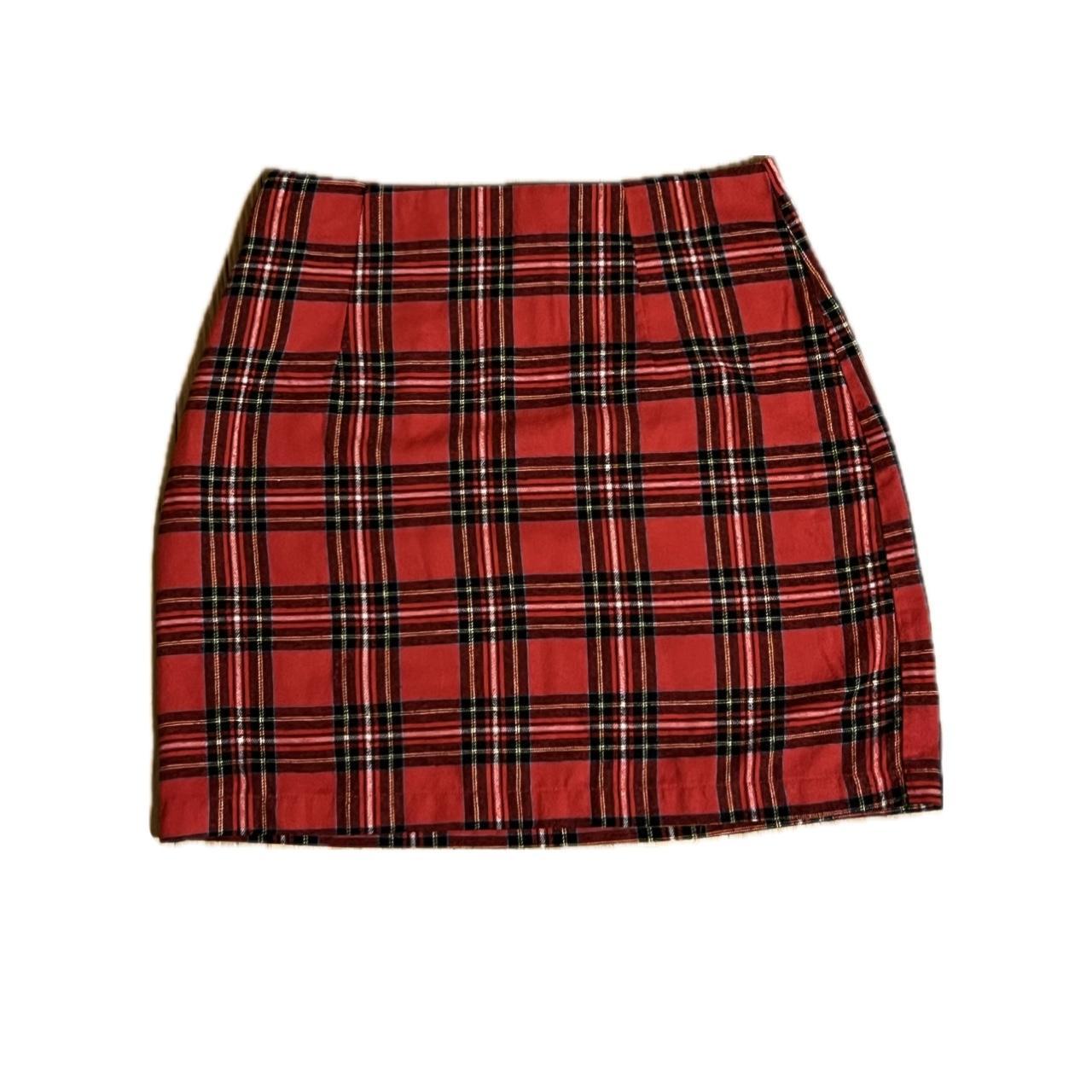 Red Checkered Skirt Shein SheIn Women's Tartan Plaid Button Decor
