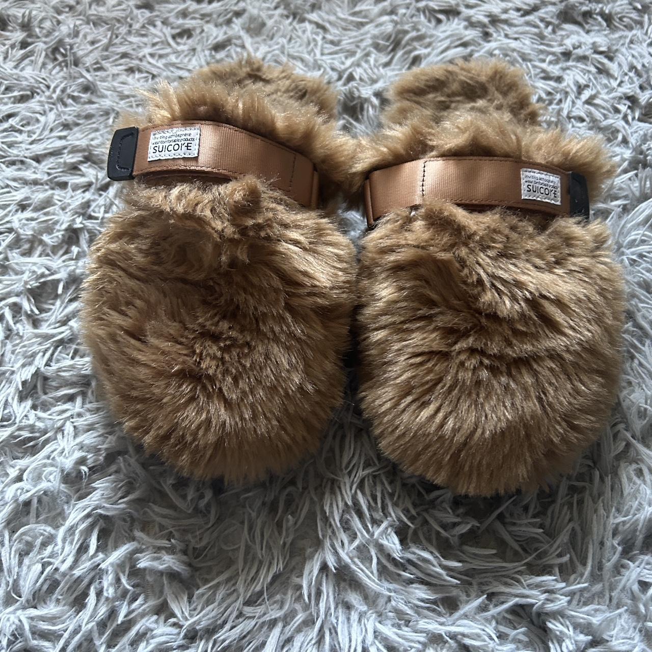 Suicoke brown and tan faux fur sandals Size 9 Comes | Depop