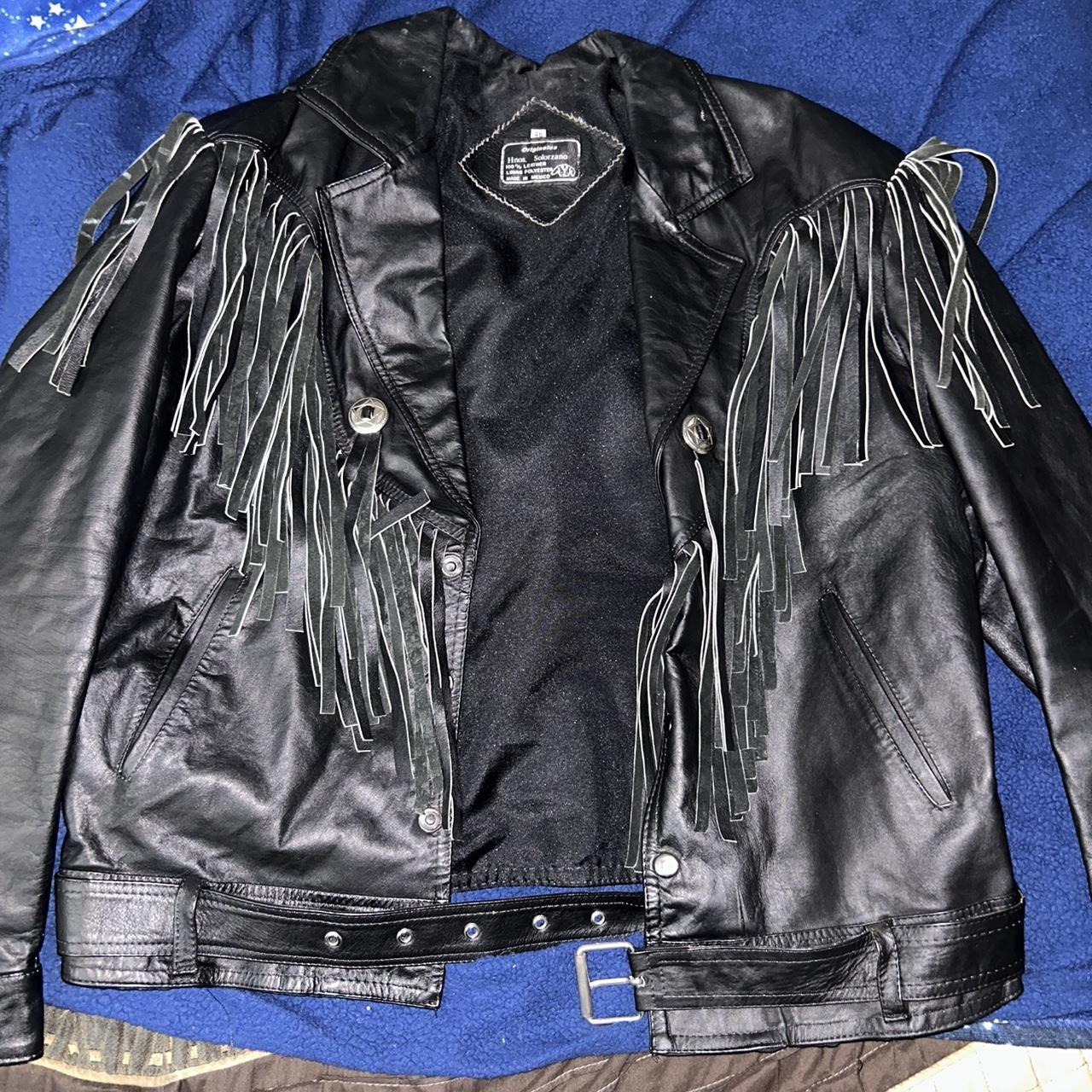 Vintage Real Black Leather Fringe Jacket, GENUINE...