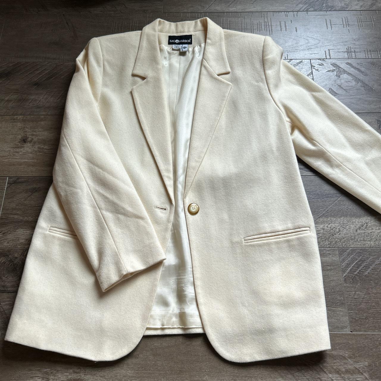 White, 100% wool blazer. Lined inside. With shoulder... - Depop