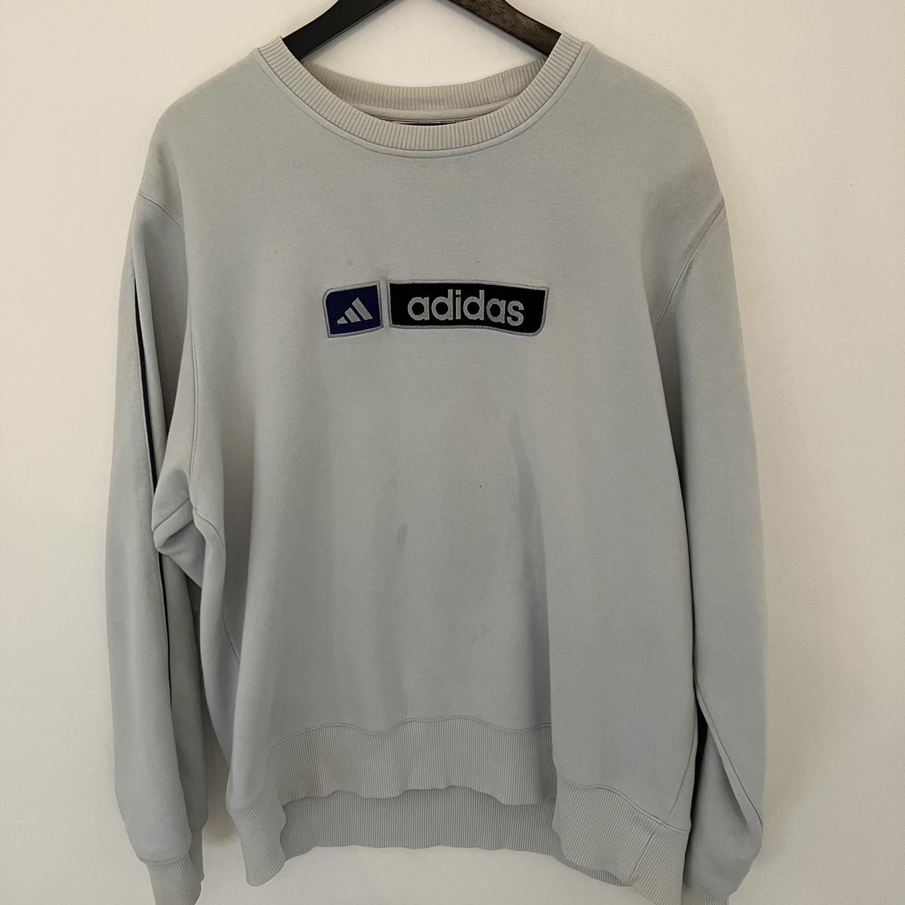 Large adidas crew neck jumper in light blue. Vintage... Depop