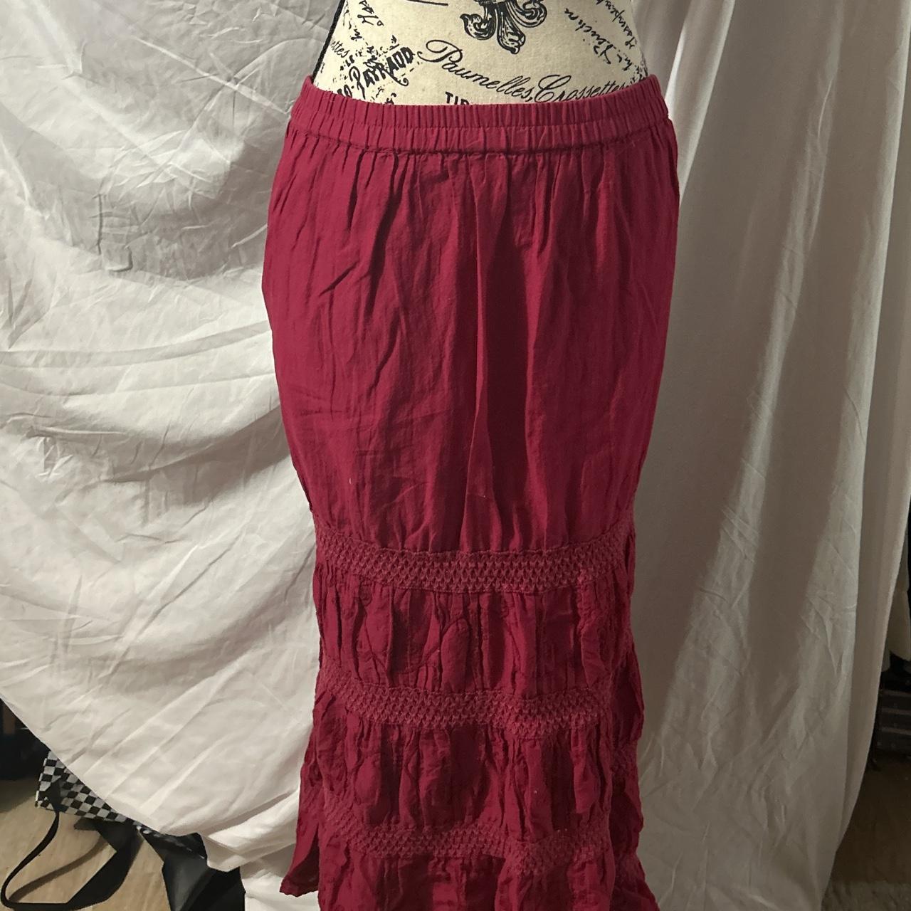 Vintage Cute earthy rose/burgundy maxi skirt. Waist... - Depop