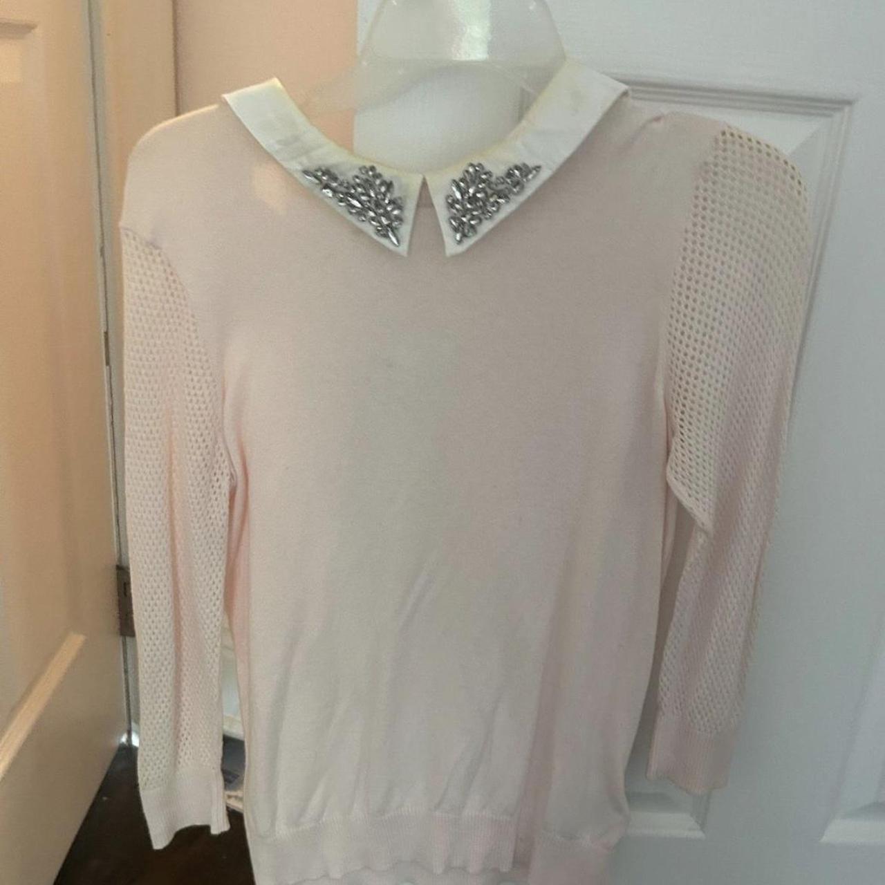 Pink sweater with embellished collar best sale