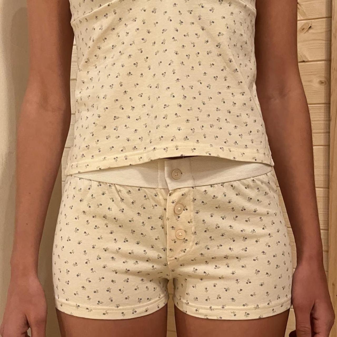 Brandy Melville Women's Cream and Blue Pajamas Depop
