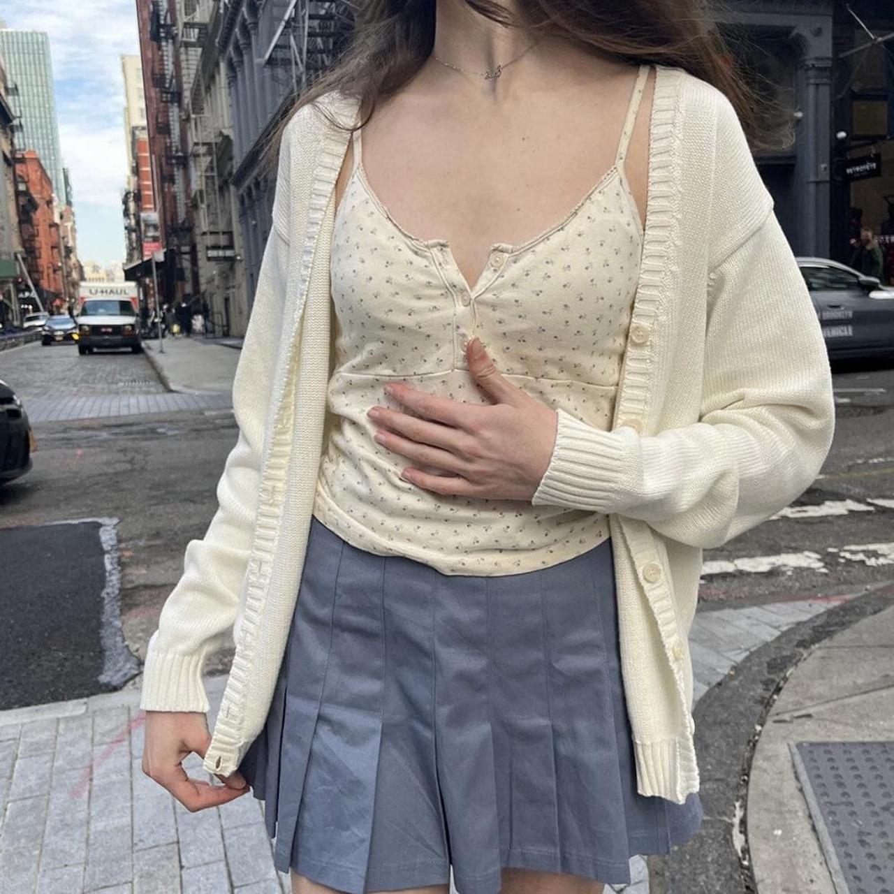 Brandy Melville Women's Cream and Blue Pajamas Depop