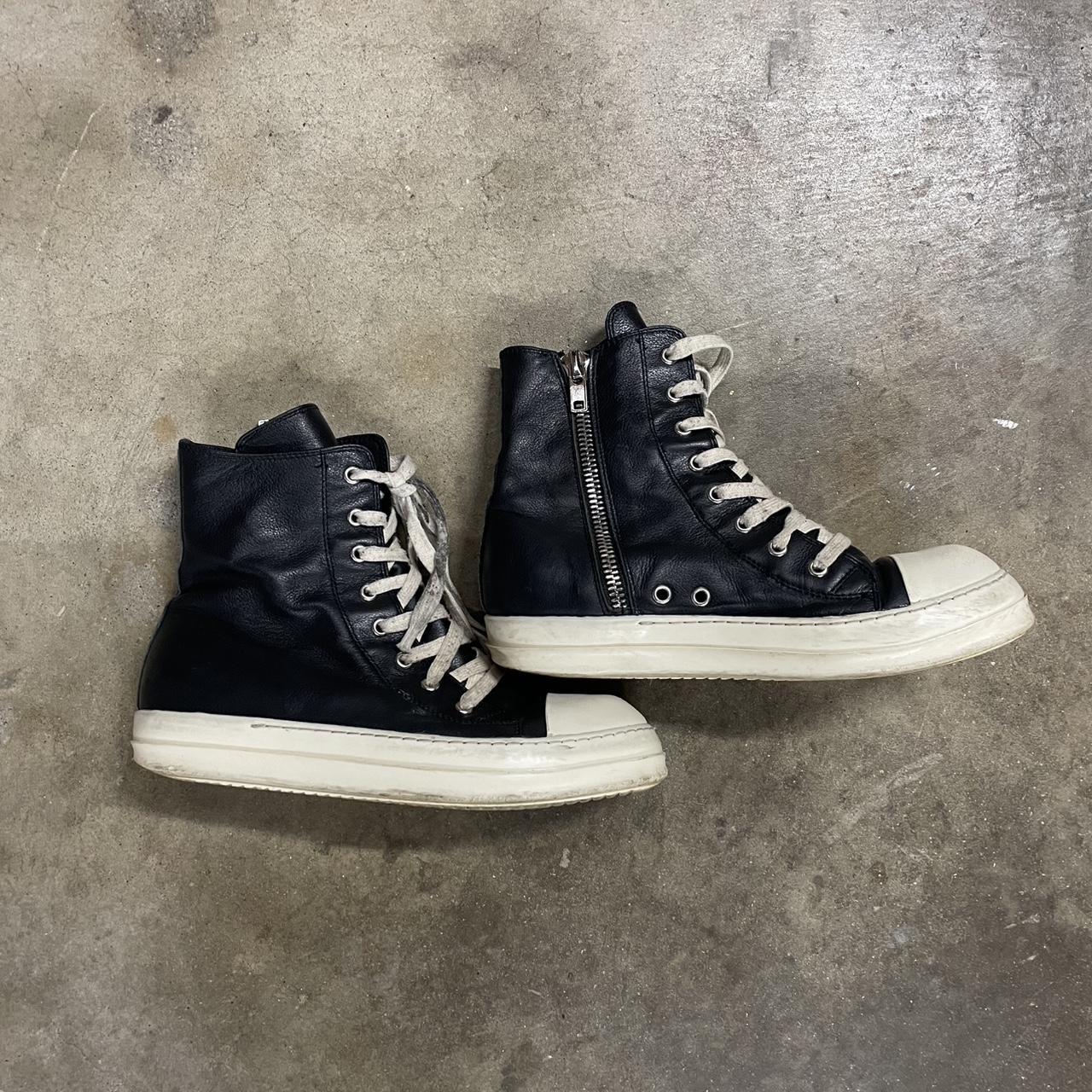 Black leather high tops with white sole Take this... - Depop