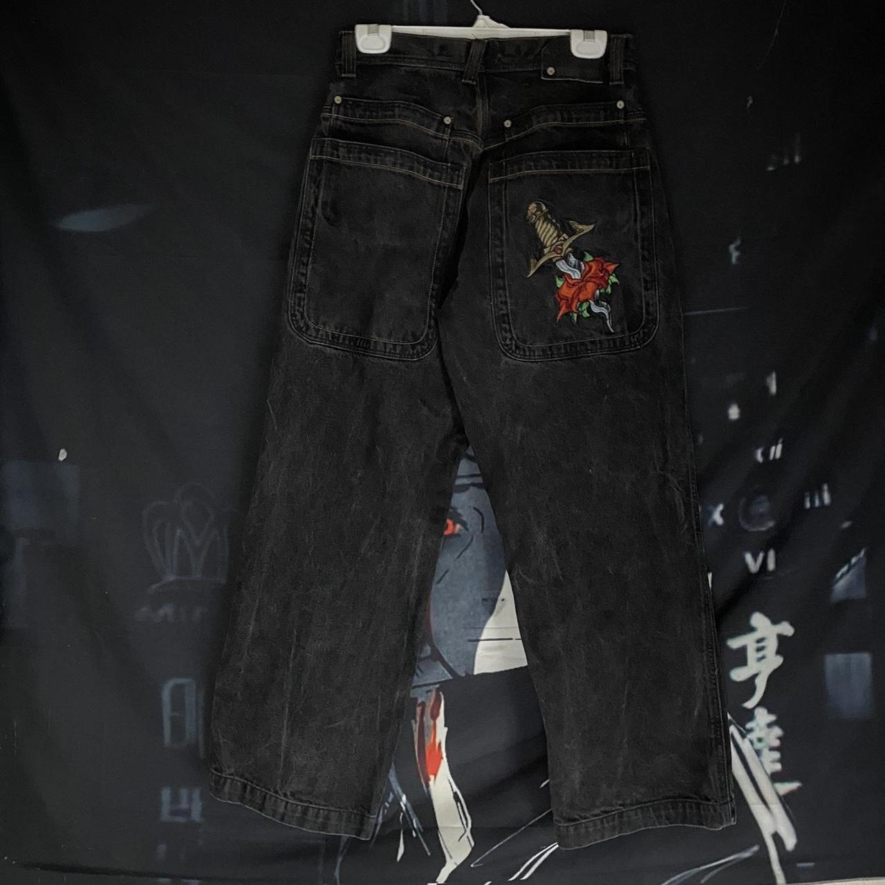 Rare crazy JNCO jeans with dagger stabbing a rose... - Depop